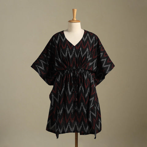 Black Pochampally Ikat Weave Cotton Kaftan (Medium)