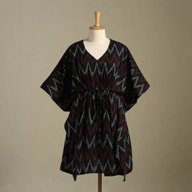 Black Pochampally Ikat Weave Cotton Kaftan (Medium)