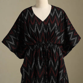 Black Pochampally Ikat Weave Cotton Kaftan (Medium)
