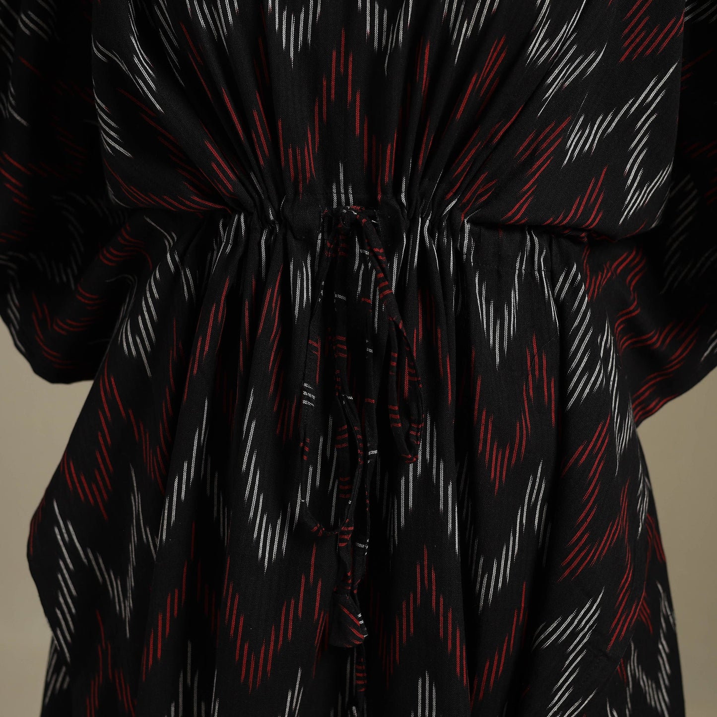 Black Pochampally Ikat Weave Cotton Kaftan (Medium)