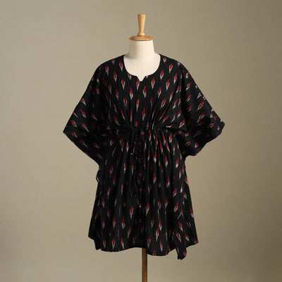 Black Pochampally Ikat Weave Cotton Kaftan (Medium)