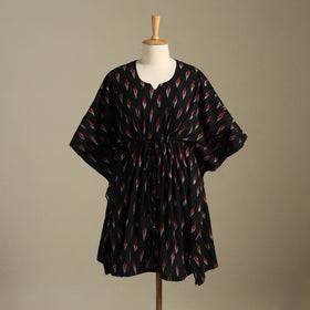 Black Pochampally Ikat Weave Cotton Kaftan (Medium)
