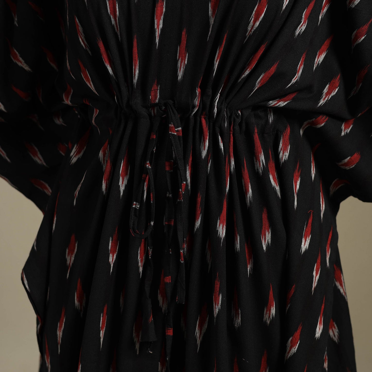 Black Pochampally Ikat Weave Cotton Kaftan (Medium)