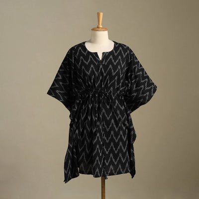 Black Pochampally Ikat Weave Cotton Kaftan (Medium)