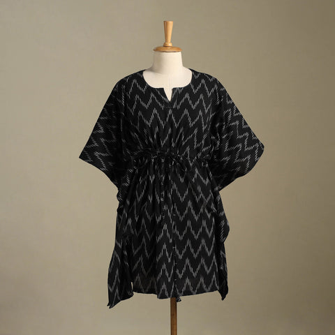 Black Pochampally Ikat Weave Cotton Kaftan (Medium)