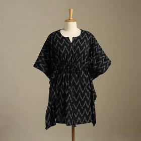 Black Pochampally Ikat Weave Cotton Kaftan (Medium)