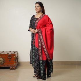  Pochampally Ikat Weave Cotton Kurta with Palazzo & Dupatta Set 01 