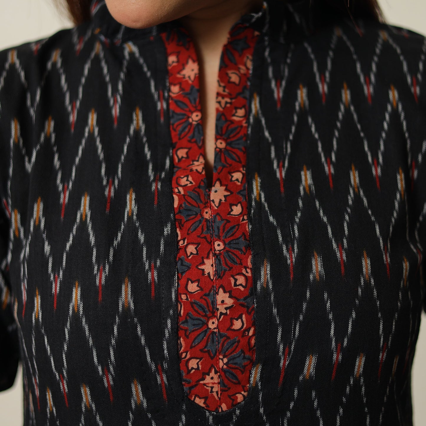  Pochampally Ikat Weave Cotton Kurta with Palazzo & Dupatta Set 07 