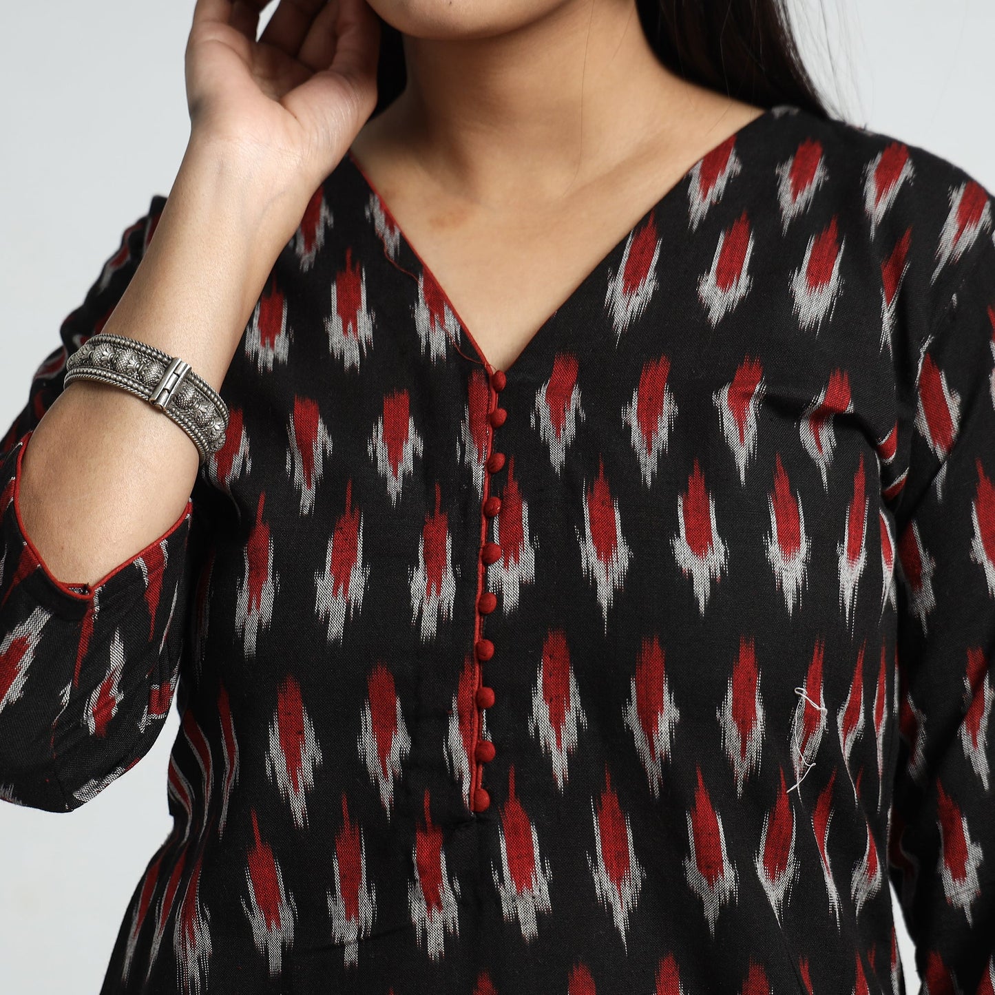 Black - pochampally ikat weave cotton kurta with palazzo &