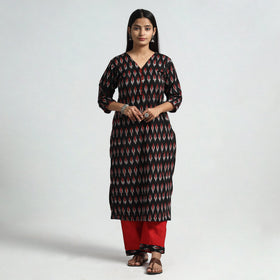 Black - pochampally ikat weave cotton kurta with palazzo &