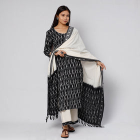  Pochampally Ikat Weave Cotton Kurta with Palazzo & Dupatta Set 