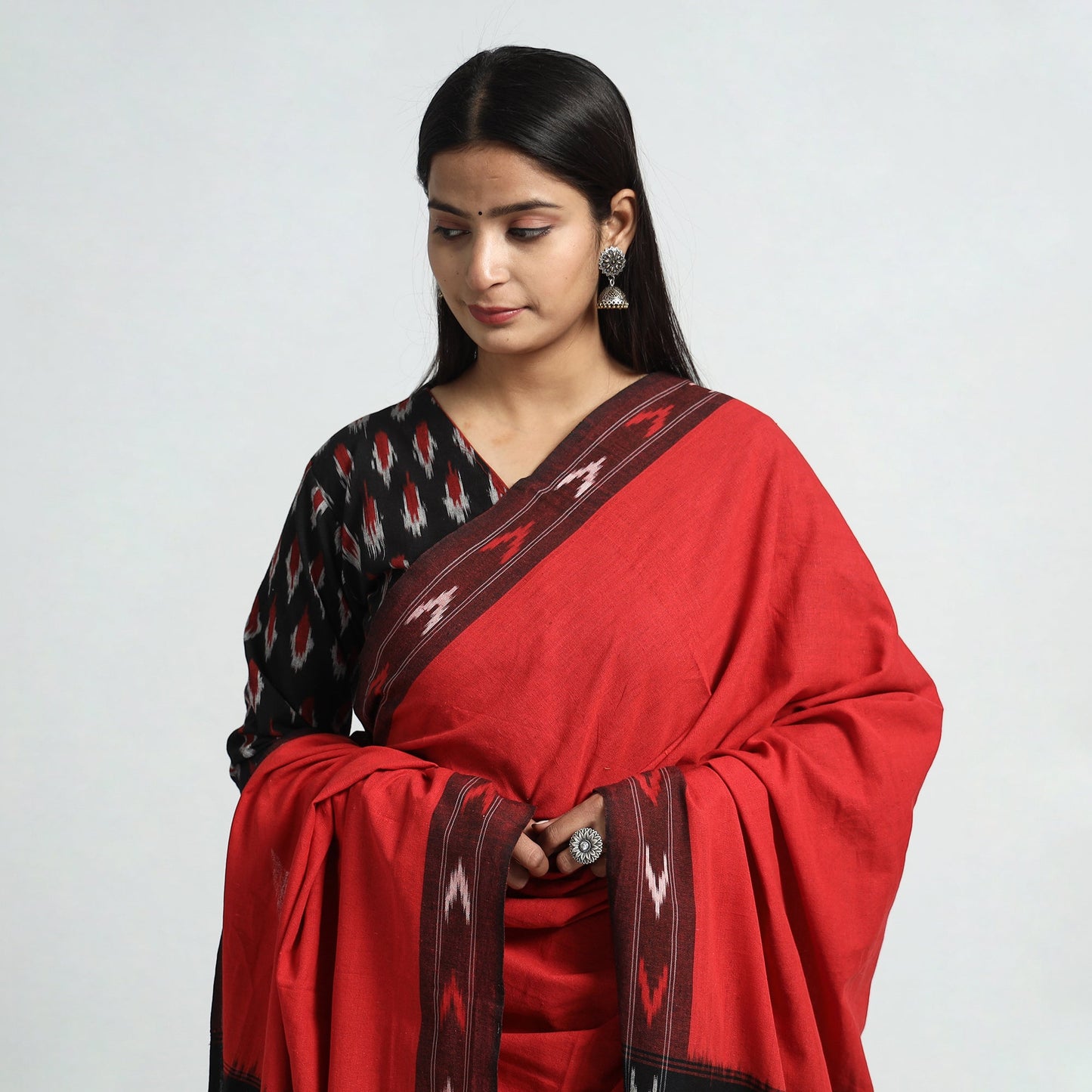 Black - pochampally ikat weave cotton kurta with palazzo &