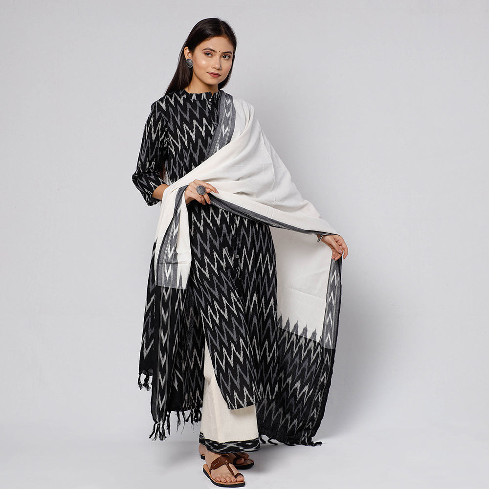 Buy Pochampally Ikat Weave Cotton Kurta with Palazzo & Dupatta Set Online l iTokri.com