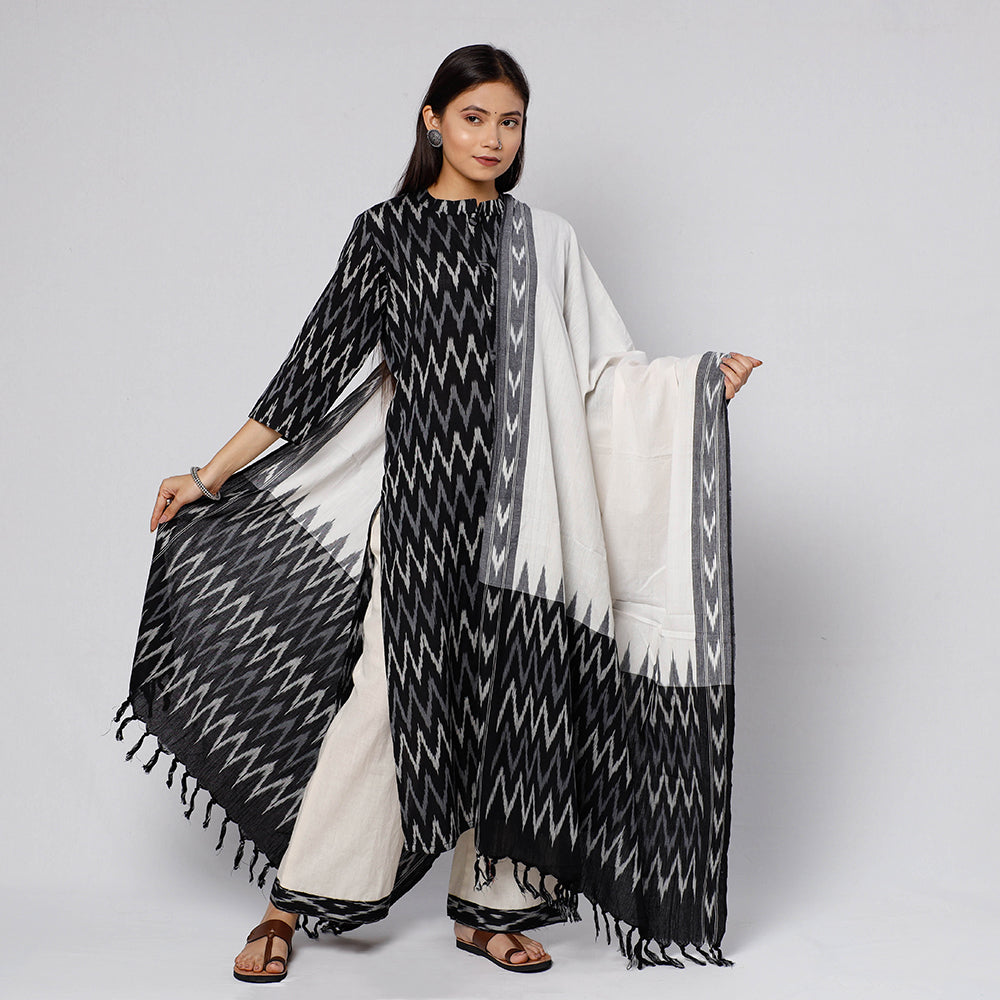 Buy Pochampally Ikat Weave Cotton Kurta with Palazzo & Dupatta Set Online l iTokri.com