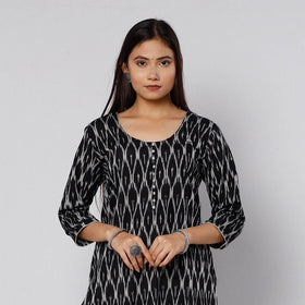  Pochampally Ikat Weave Cotton Kurta with Palazzo & Dupatta Set 