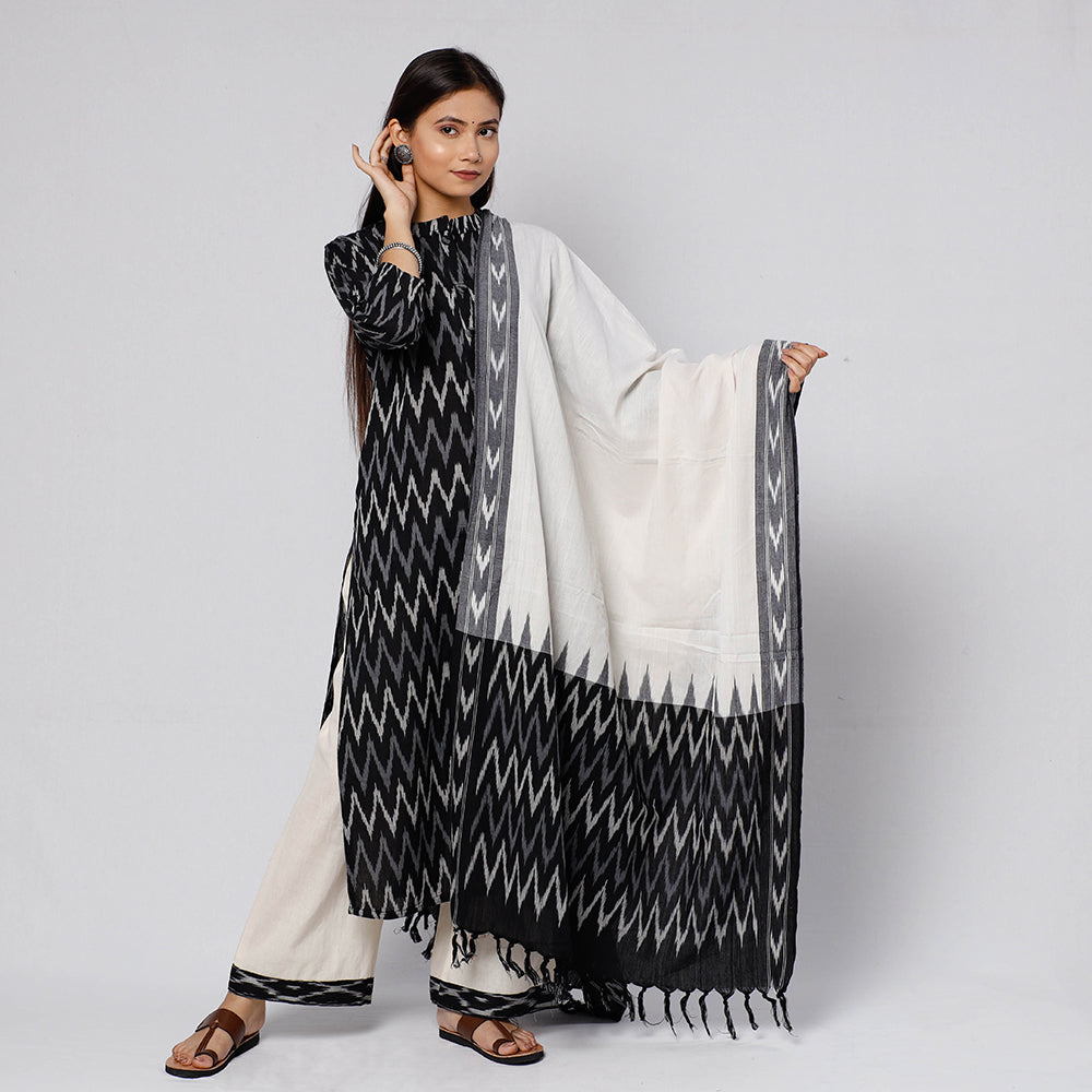 Buy Pochampally Ikat Weave Cotton Kurta with Palazzo & Dupatta Set Online l iTokri.com