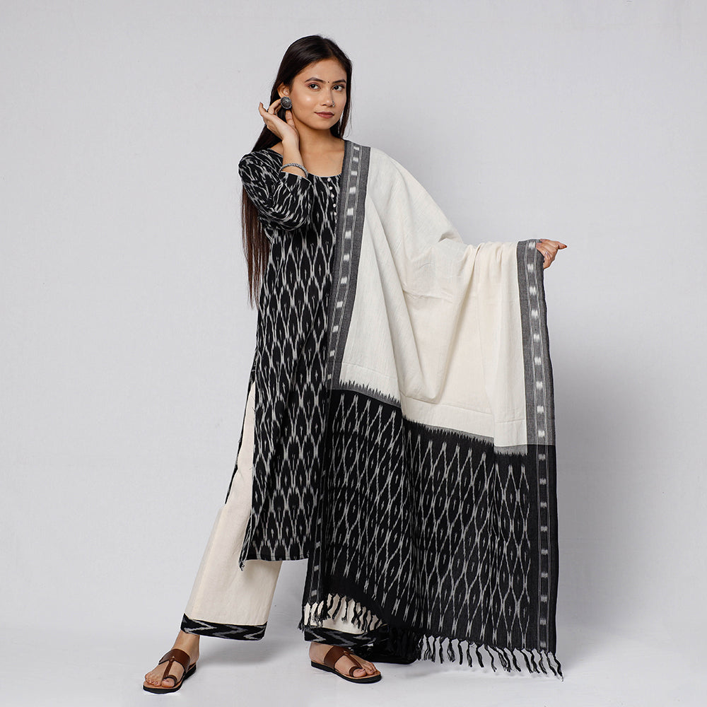  Pochampally Ikat Weave Cotton Kurta with Palazzo & Dupatta Set 