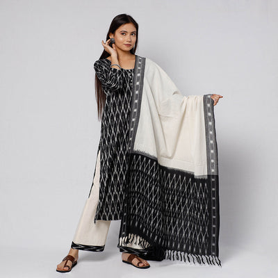  Pochampally Ikat Weave Cotton Kurta with Palazzo & Dupatta Set 