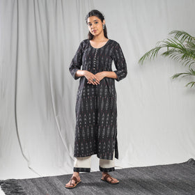  Pochampally Ikat Weave Cotton Kurta with Palazzo & Dupatta Set 