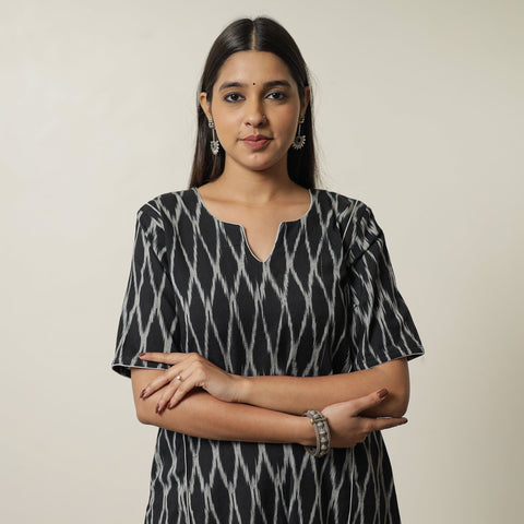  Pochampally Ikat Weave Cotton A-Line Kurta for Women