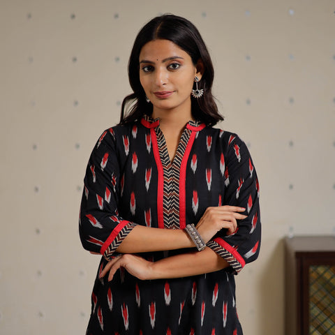  Pochampally Ikat Weave Cotton Long Kurta for Women
