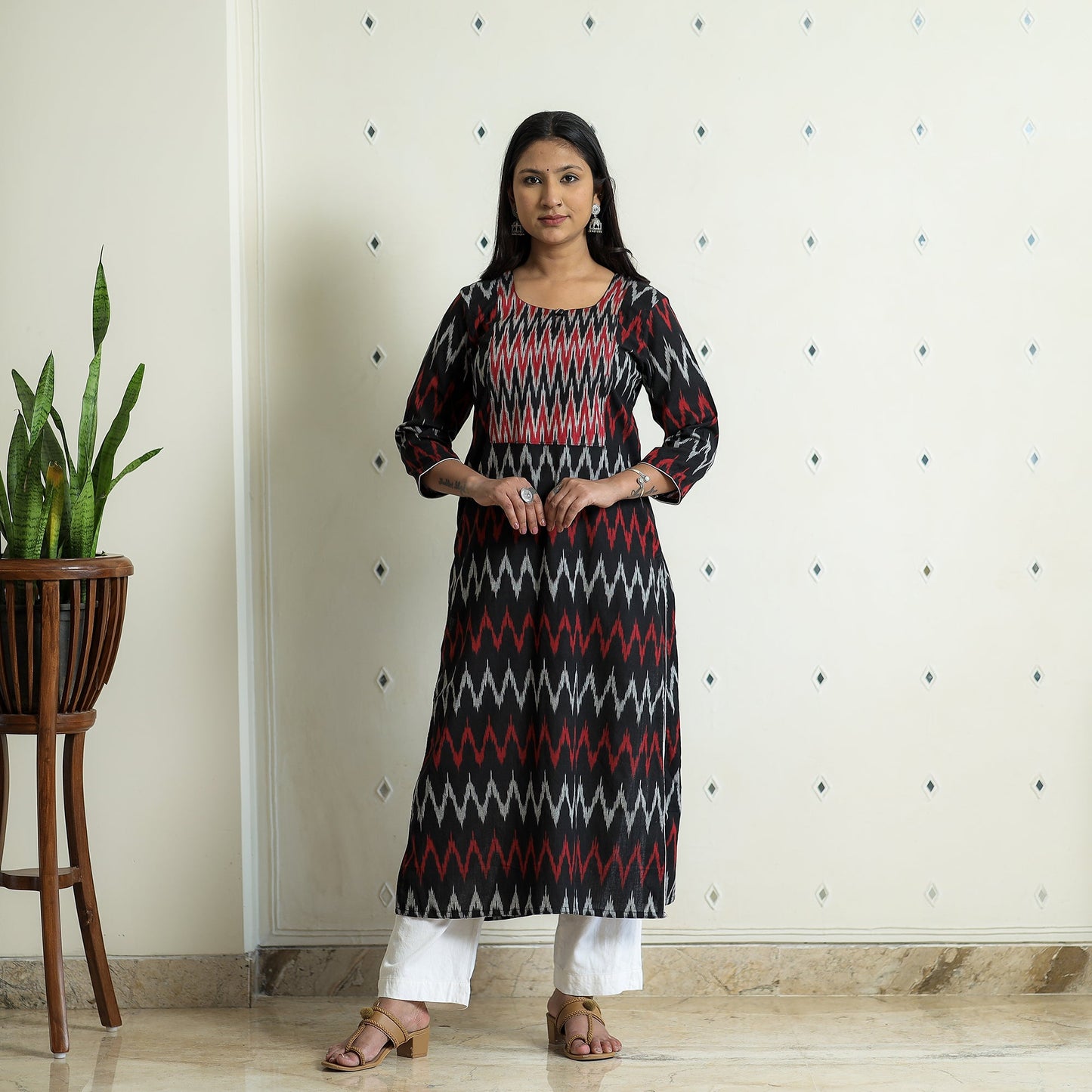  Pochampally Ikat Weave Cotton Long Kurta for Women