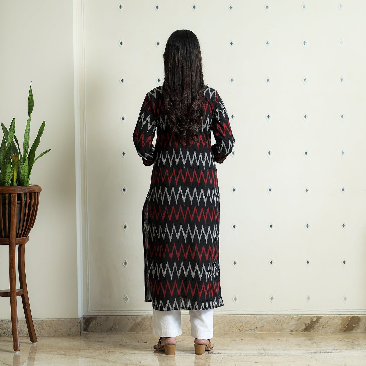  Pochampally Ikat Weave Cotton Long Kurta for Women