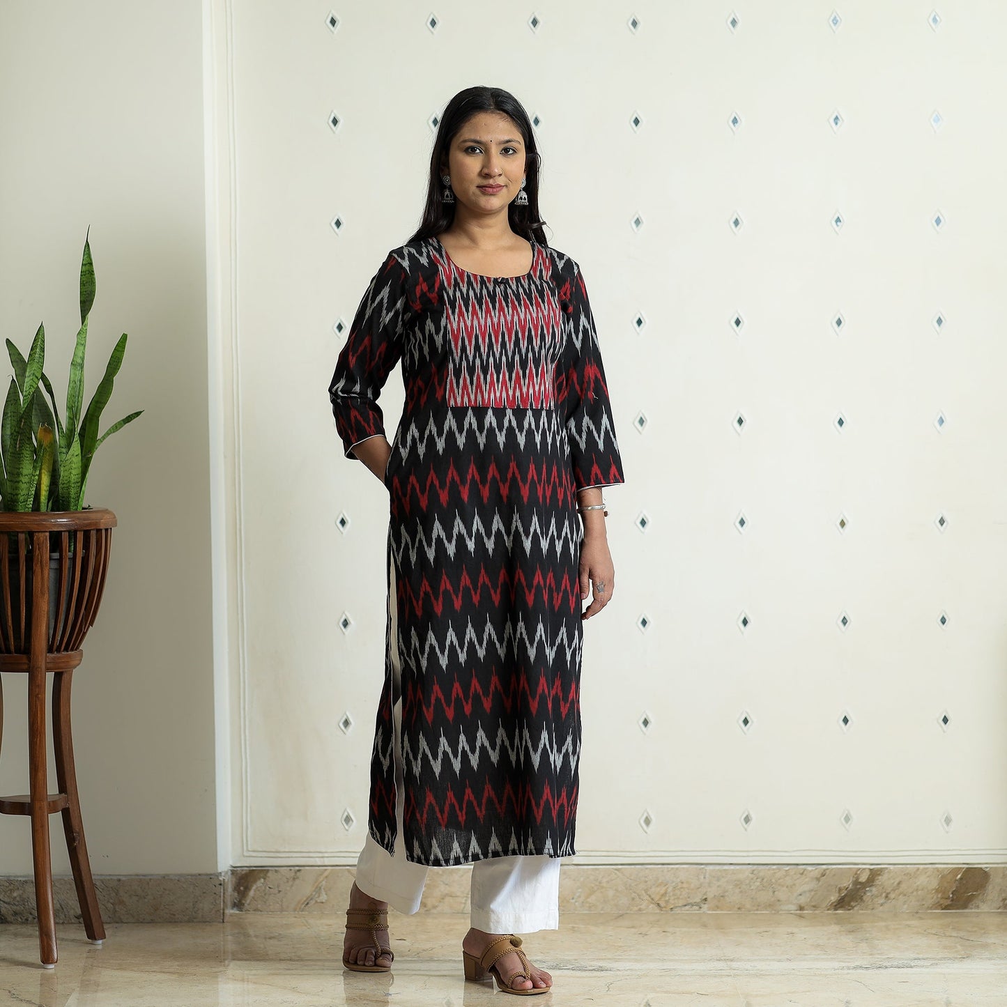  Pochampally Ikat Weave Cotton Long Kurta for Women