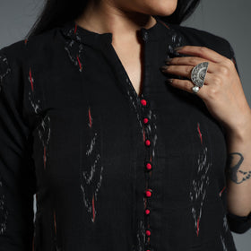 Black - pochampally ikat weave cotton long a-line kurta 09
