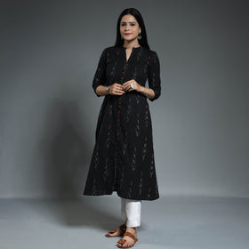  Pochampally Ikat Weave Cotton Long A-Line Kurta 09 