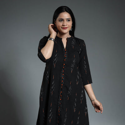  Pochampally Ikat Weave Cotton Long A-Line Kurta 09 