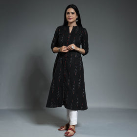 Black - pochampally ikat weave cotton long a-line kurta 09