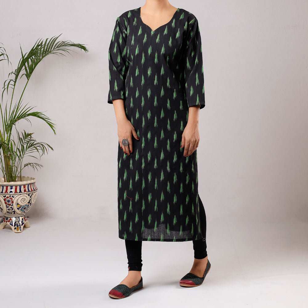  Pochampally Ikat Weave Cotton Long Straight Kurta 13 