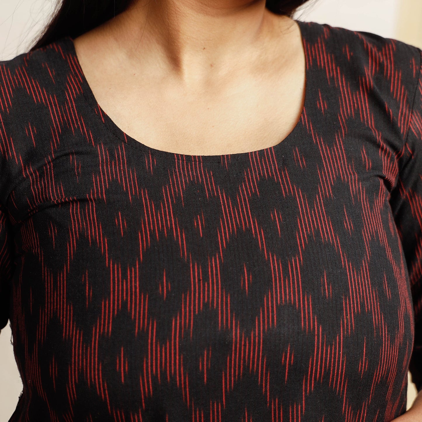 Black Pochampally Ikat Weave Cotton Long kurta for Women