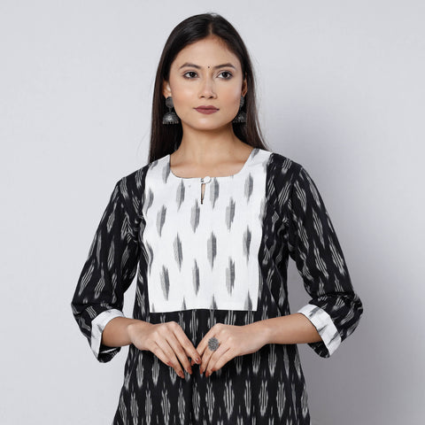 Pochampally Ikat Weave Cotton Long Straight Kurta for Women
