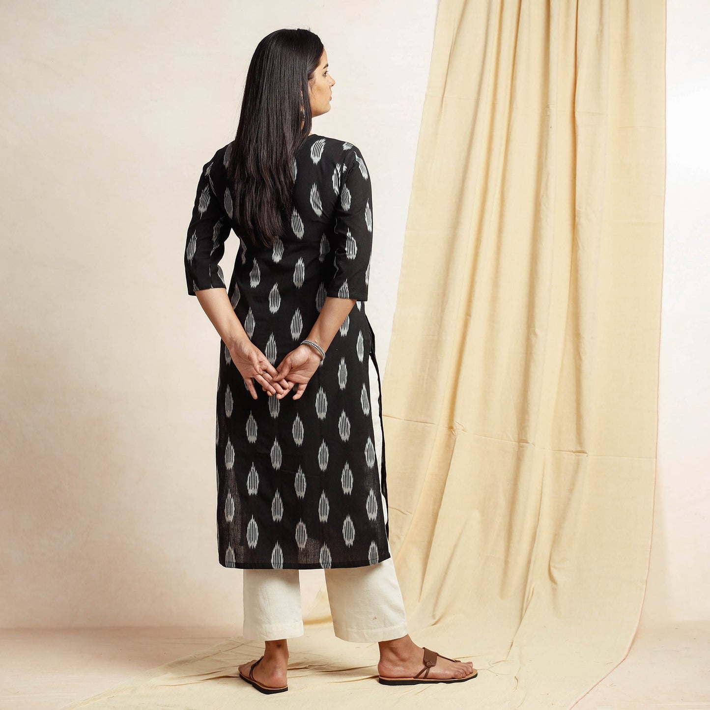Pochampally Ikat Weave Cotton Long Straight Kurta for Women