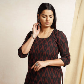 Black Pochampally Ikat Weave Cotton Long kurta for Women