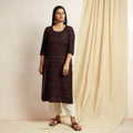 Black Pochampally Ikat Weave Cotton Long kurta for Women