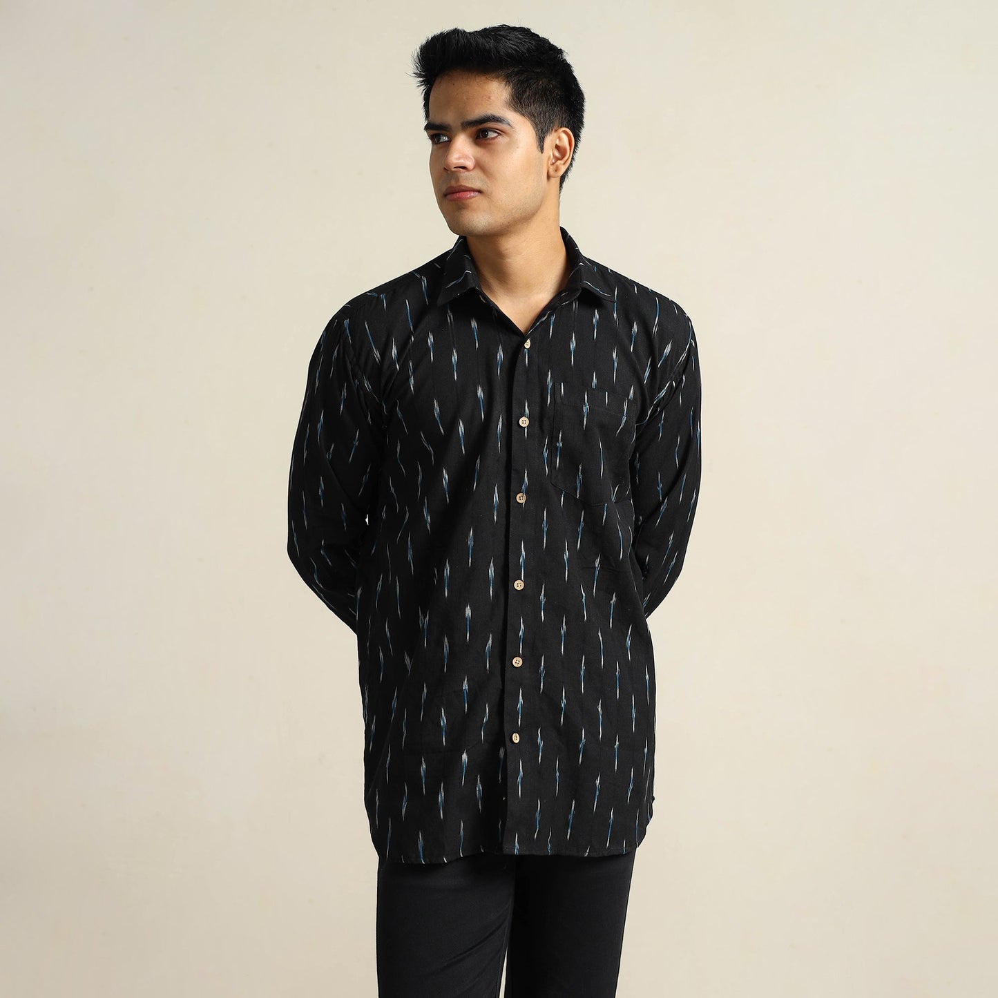  Pochampally Ikat Weave Cotton Men Full Sleeve Shirt 25 