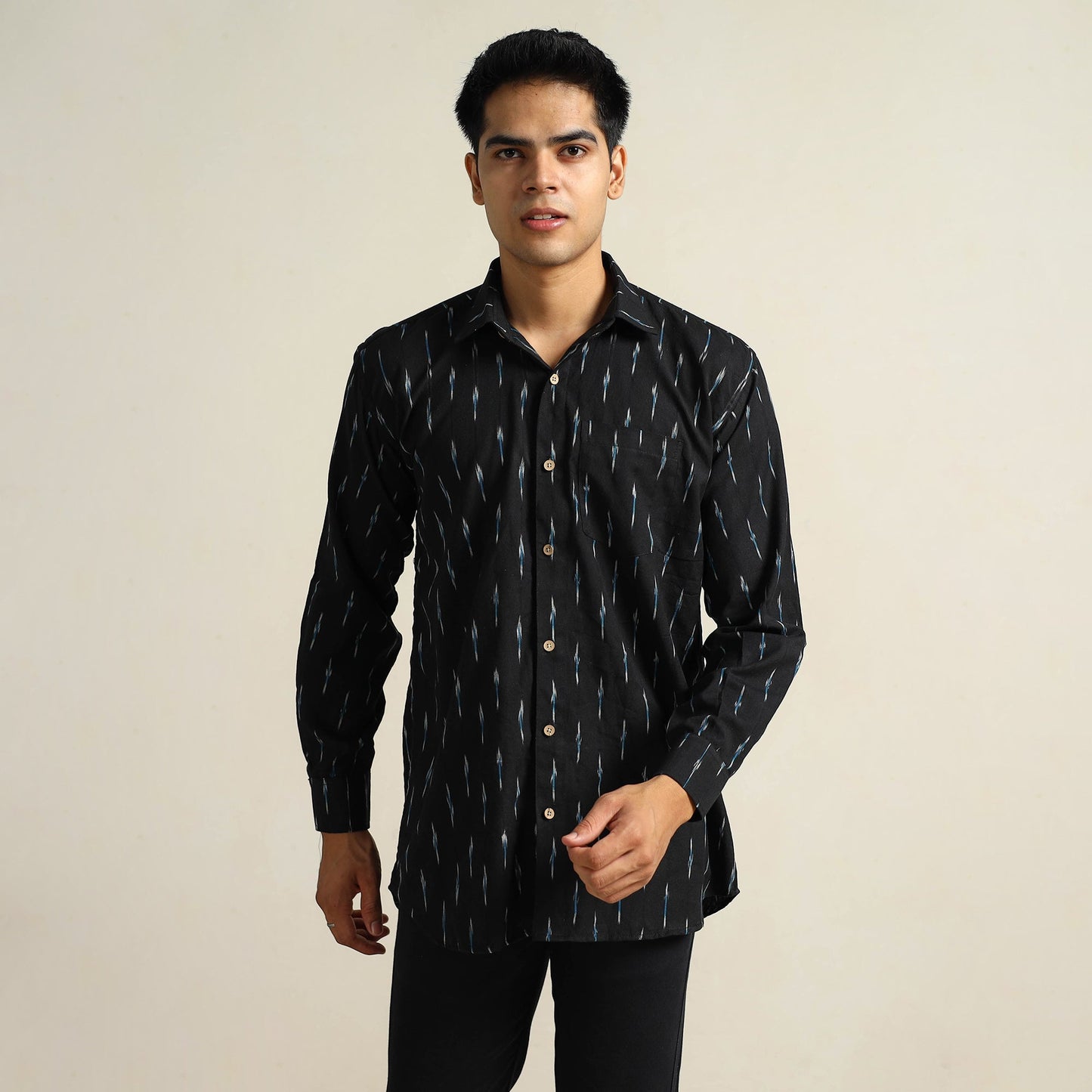  Pochampally Ikat Weave Cotton Men Full Sleeve Shirt 25 