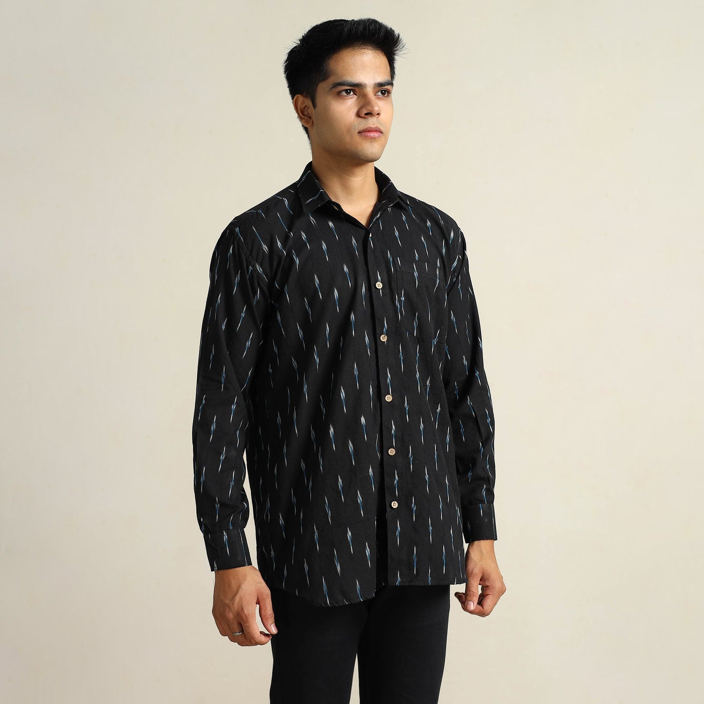  Pochampally Ikat Weave Cotton Men Full Sleeve Shirt 25 
