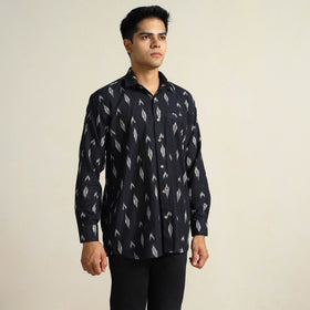 Black Pochampally Ikat Weave Cotton Men Full Sleeve Shirt