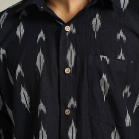 Black Pochampally Ikat Weave Cotton Men Full Sleeve Shirt