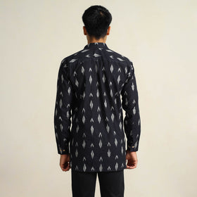 Black Pochampally Ikat Weave Cotton Men Full Sleeve Shirt