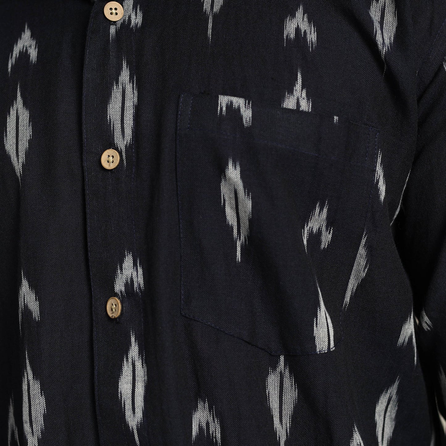 Black Pochampally Ikat Weave Cotton Men Full Sleeve Shirt