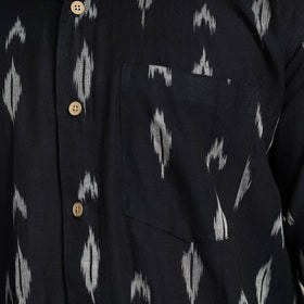 Black Pochampally Ikat Weave Cotton Men Full Sleeve Shirt
