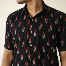 Black Pochampally Ikat Weave Cotton Men Half Sleeve Shirt 