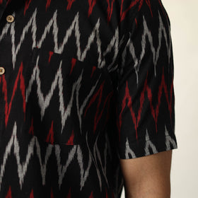 Black Pochampally Ikat Weave Cotton Men Half Sleeve Shirt
