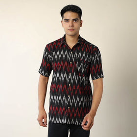 Black Pochampally Ikat Weave Cotton Men Half Sleeve Shirt
