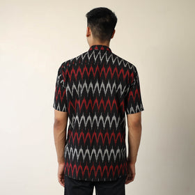 Black Pochampally Ikat Weave Cotton Men Half Sleeve Shirt